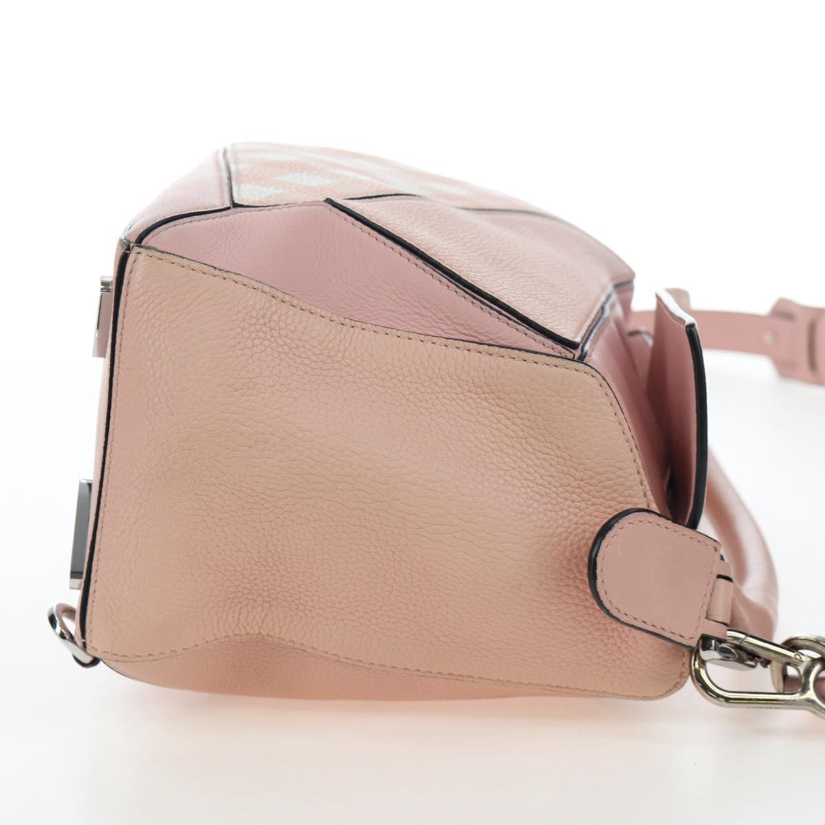 LOEWE Puzzle Bag Medium Bag Leather 2way Pink Silver Auth 197442A