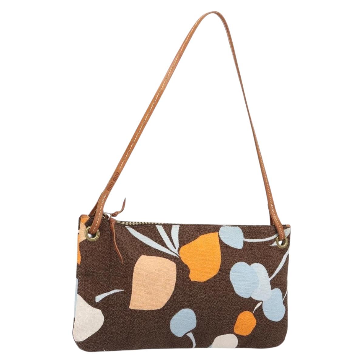 Miu Miu Shoulder Bag Canvas Brown Gold Auth 197448A
