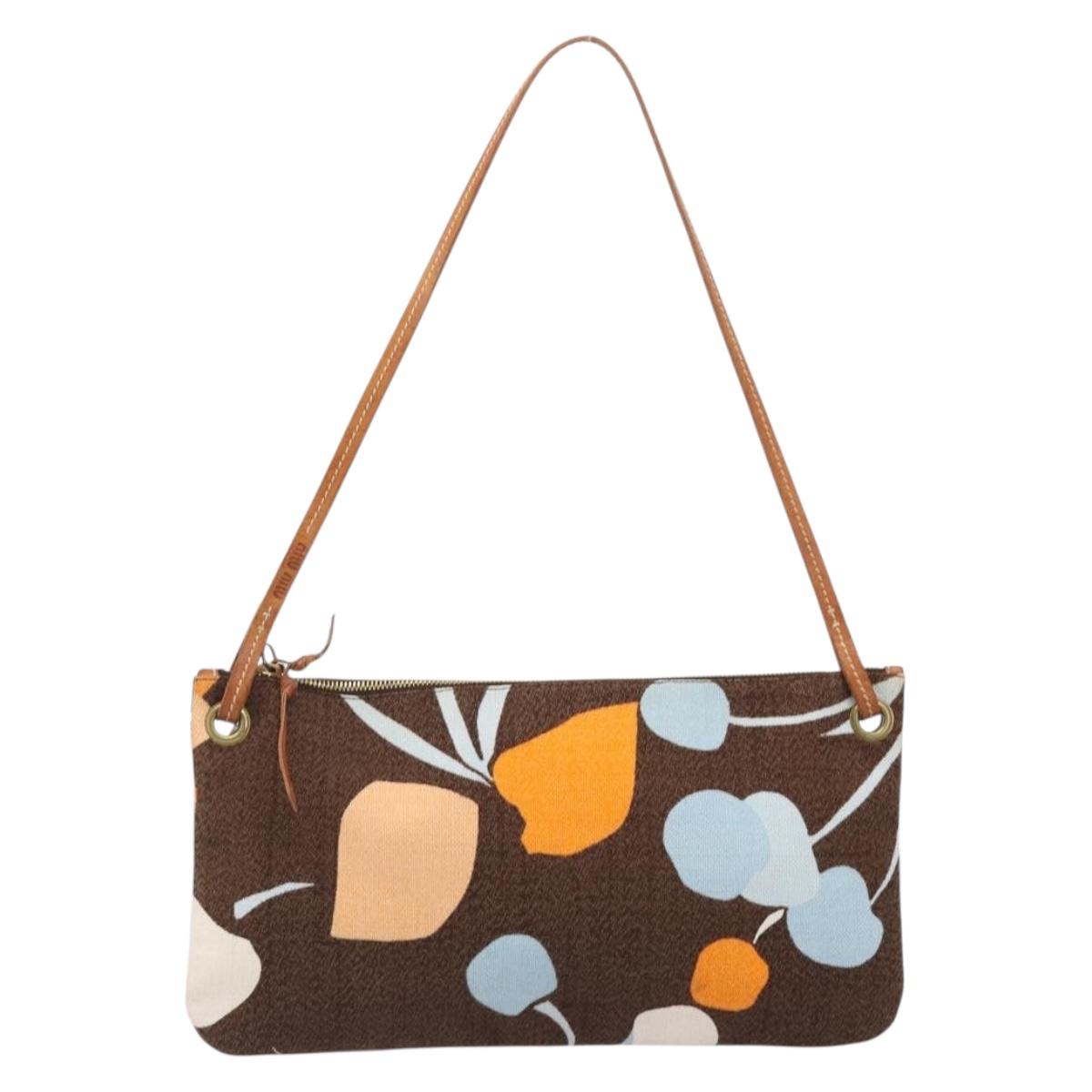 Miu Miu Shoulder Bag Canvas Brown Gold Auth 197448A