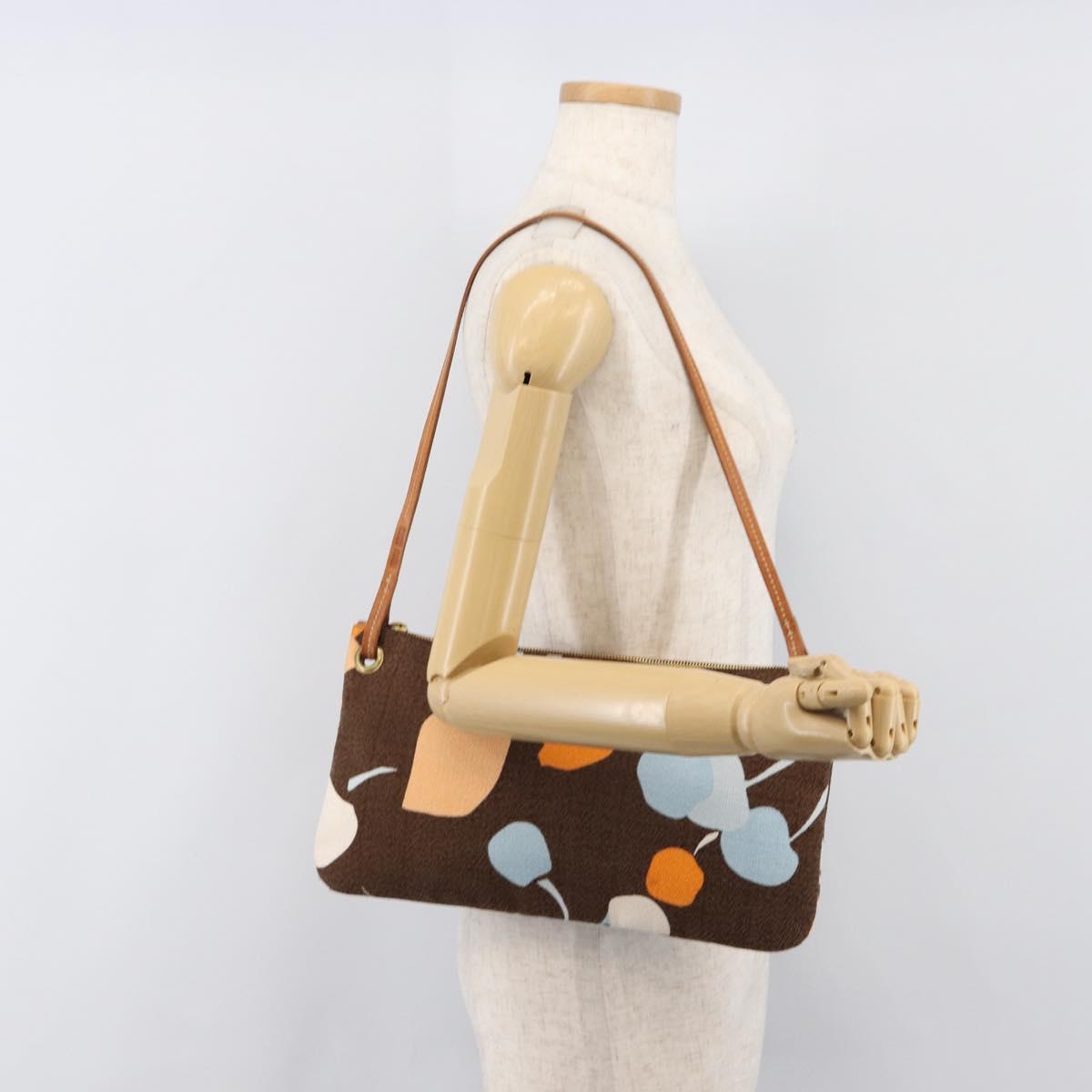 Miu Miu Shoulder Bag Canvas Brown Gold Auth 197448A