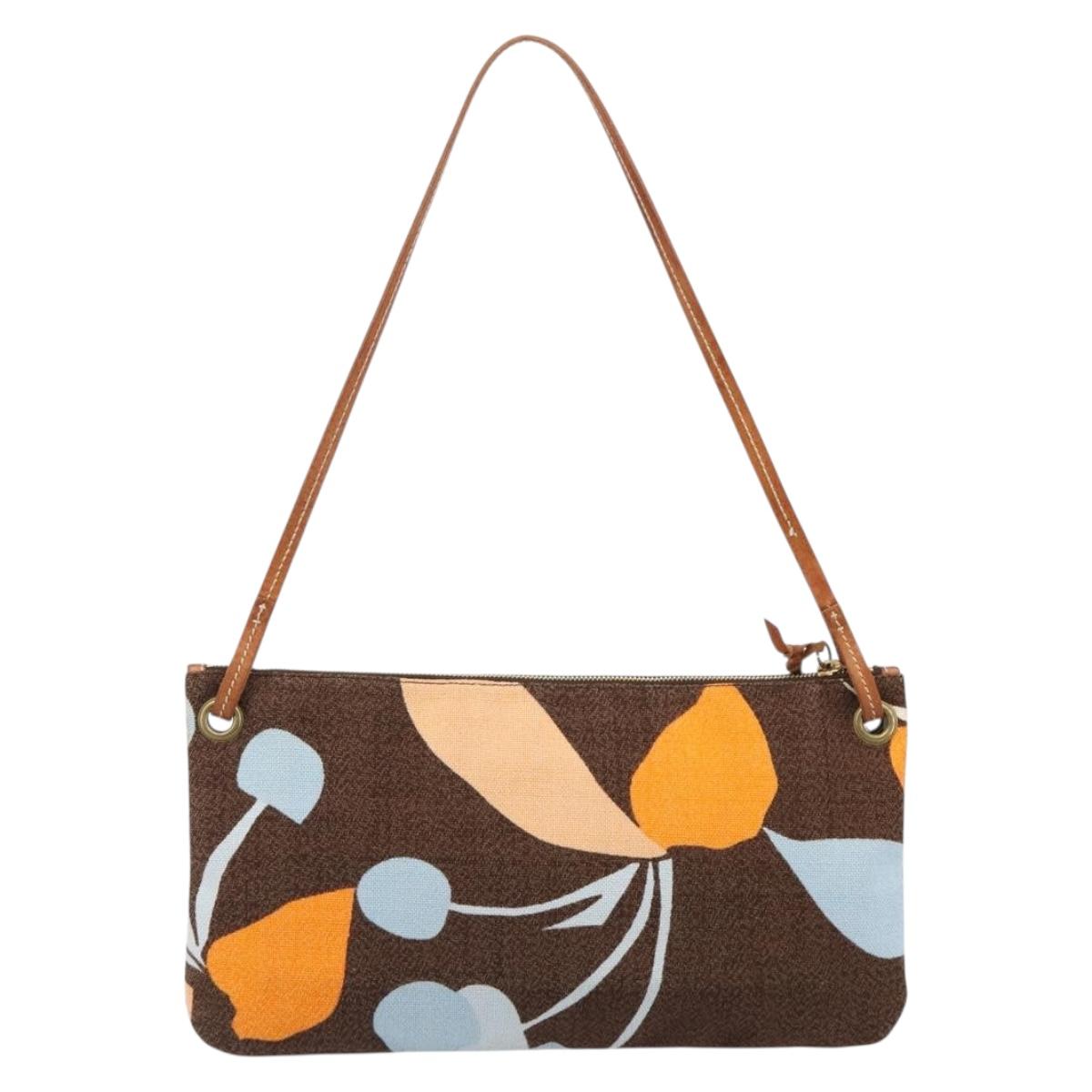 Miu Miu Shoulder Bag Canvas Brown Gold Auth 197448A
