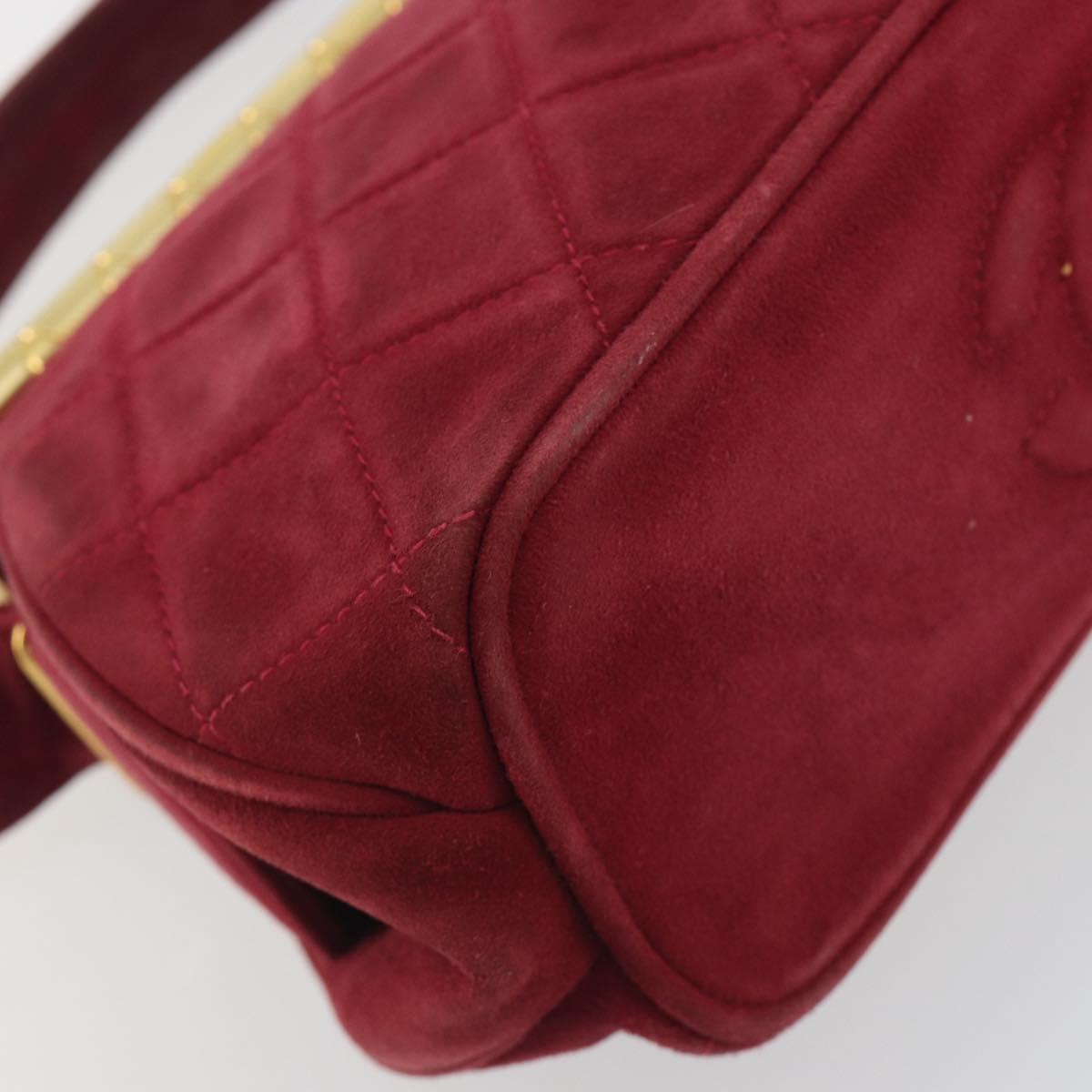 CHANEL Matelasse Hand Bag Suede Red Gold CC Auth 197450A