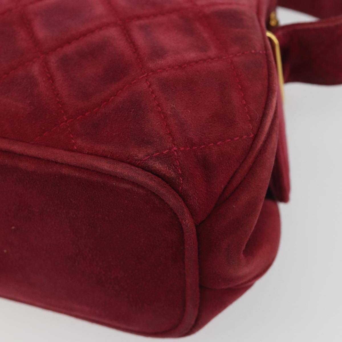 CHANEL Matelasse Hand Bag Suede Red Gold CC Auth 197450A