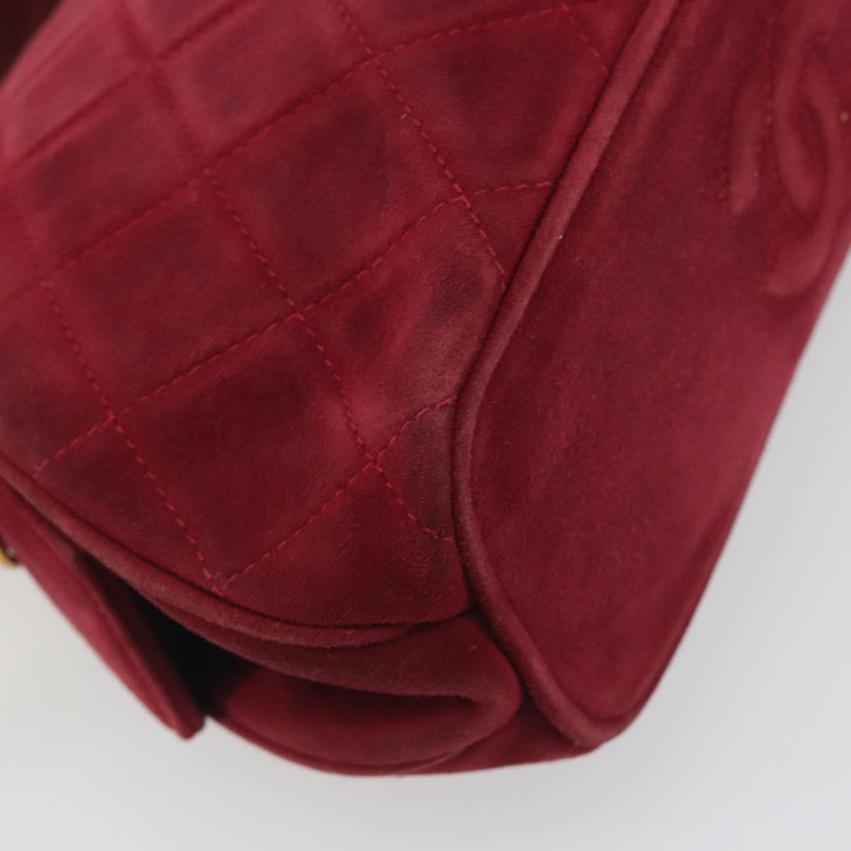 CHANEL Matelasse Hand Bag Suede Red Gold CC Auth 197450A
