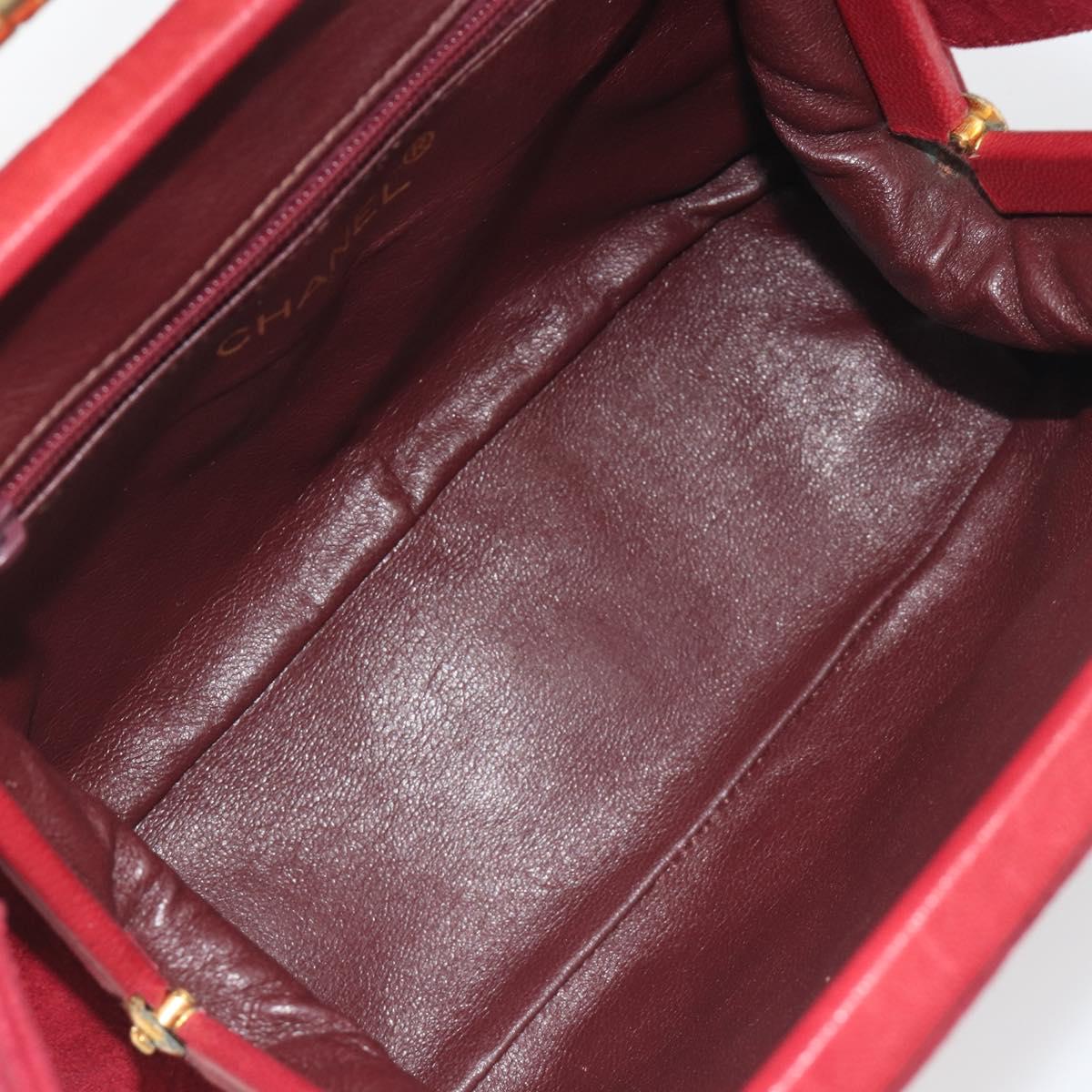 CHANEL Matelasse Hand Bag Suede Red Gold CC Auth 197450A