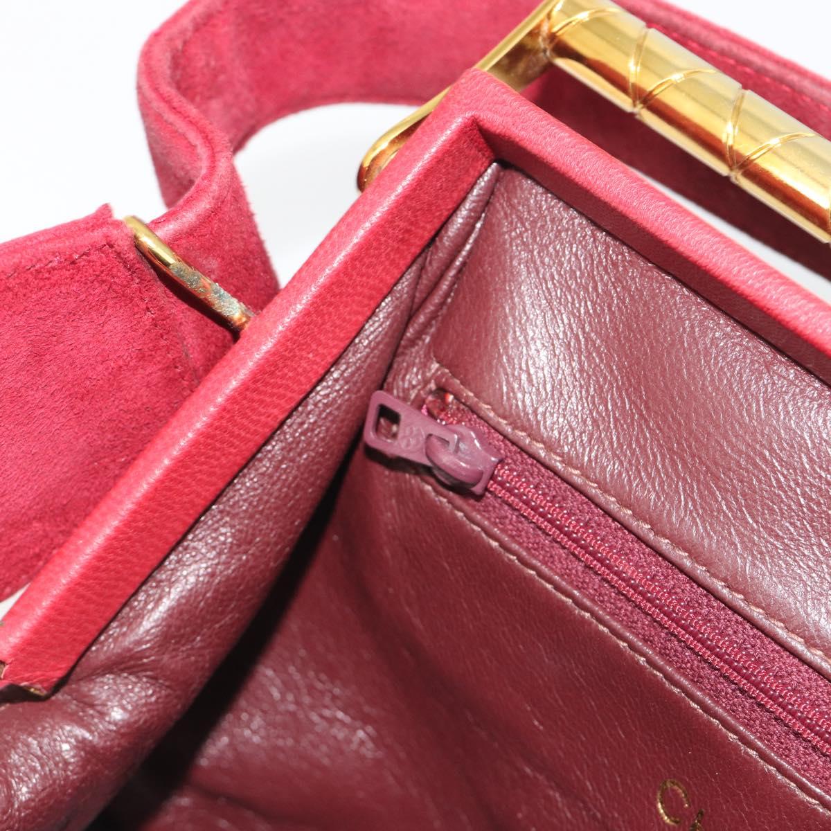 CHANEL Matelasse Hand Bag Suede Red Gold CC Auth 197450A