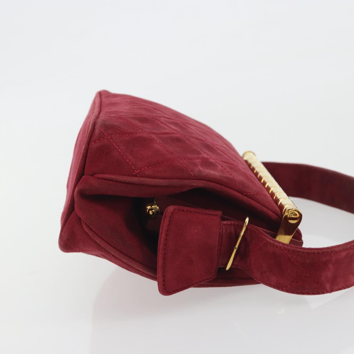 CHANEL Matelasse Hand Bag Suede Red Gold CC Auth 197450A