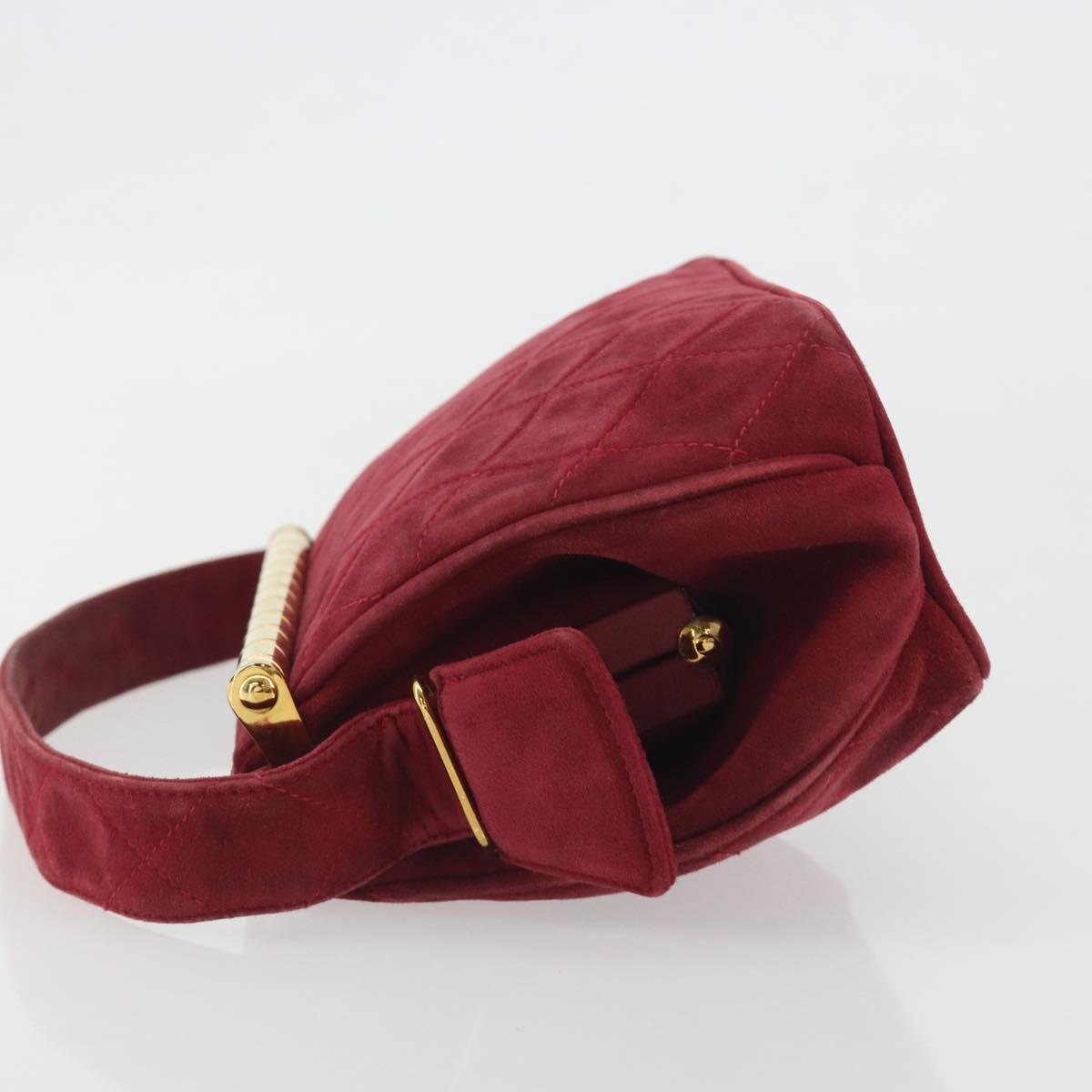 CHANEL Matelasse Hand Bag Suede Red Gold CC Auth 197450A