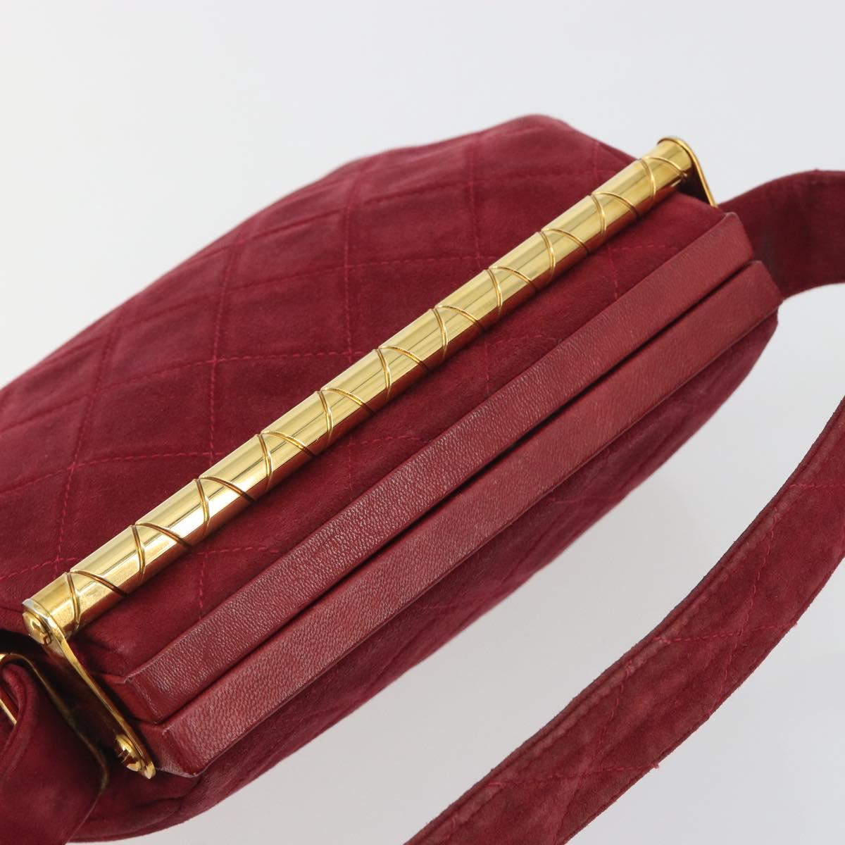 CHANEL Matelasse Hand Bag Suede Red Gold CC Auth 197450A