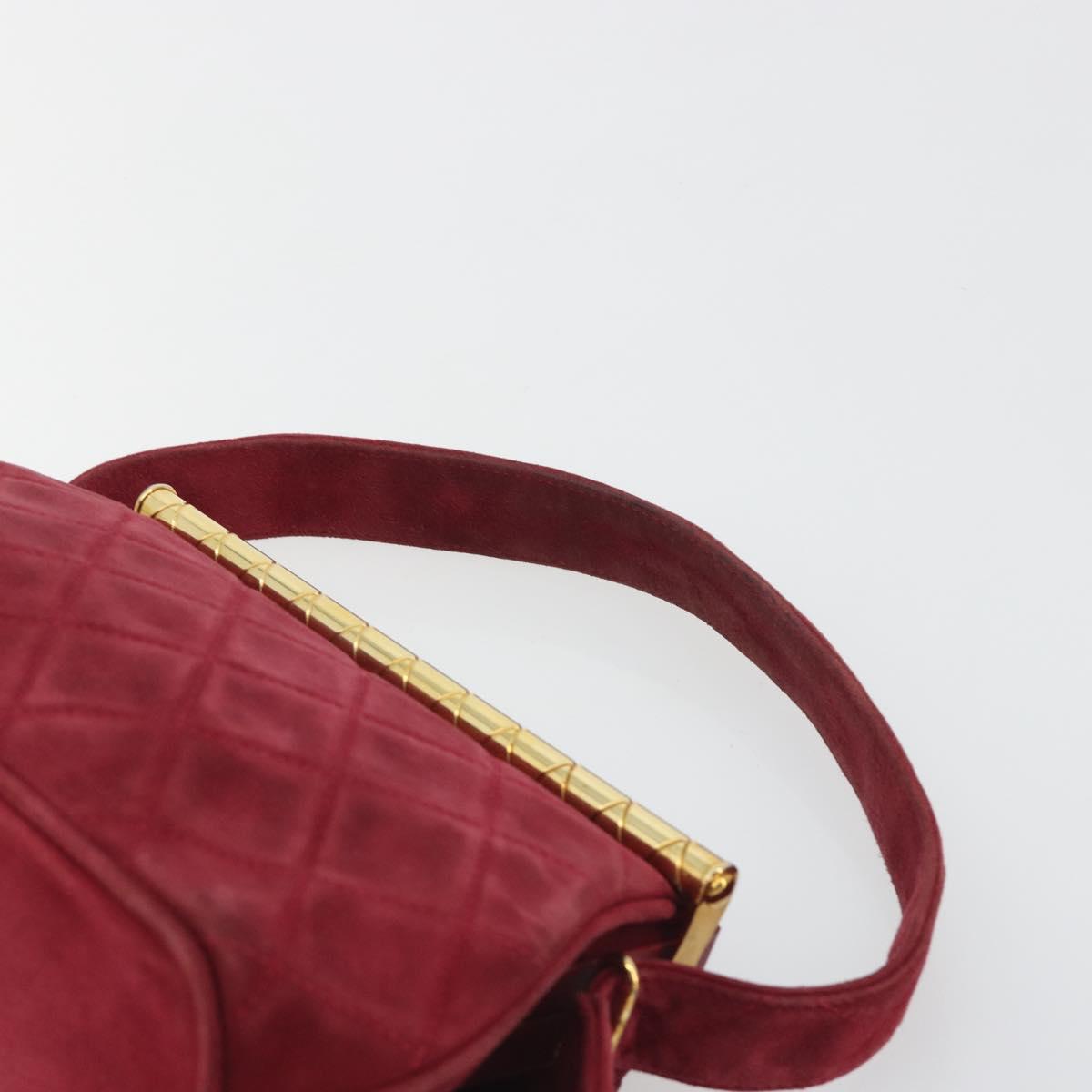 CHANEL Matelasse Hand Bag Suede Red Gold CC Auth 197450A