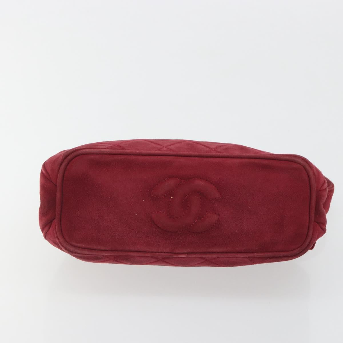 CHANEL Matelasse Hand Bag Suede Red Gold CC Auth 197450A
