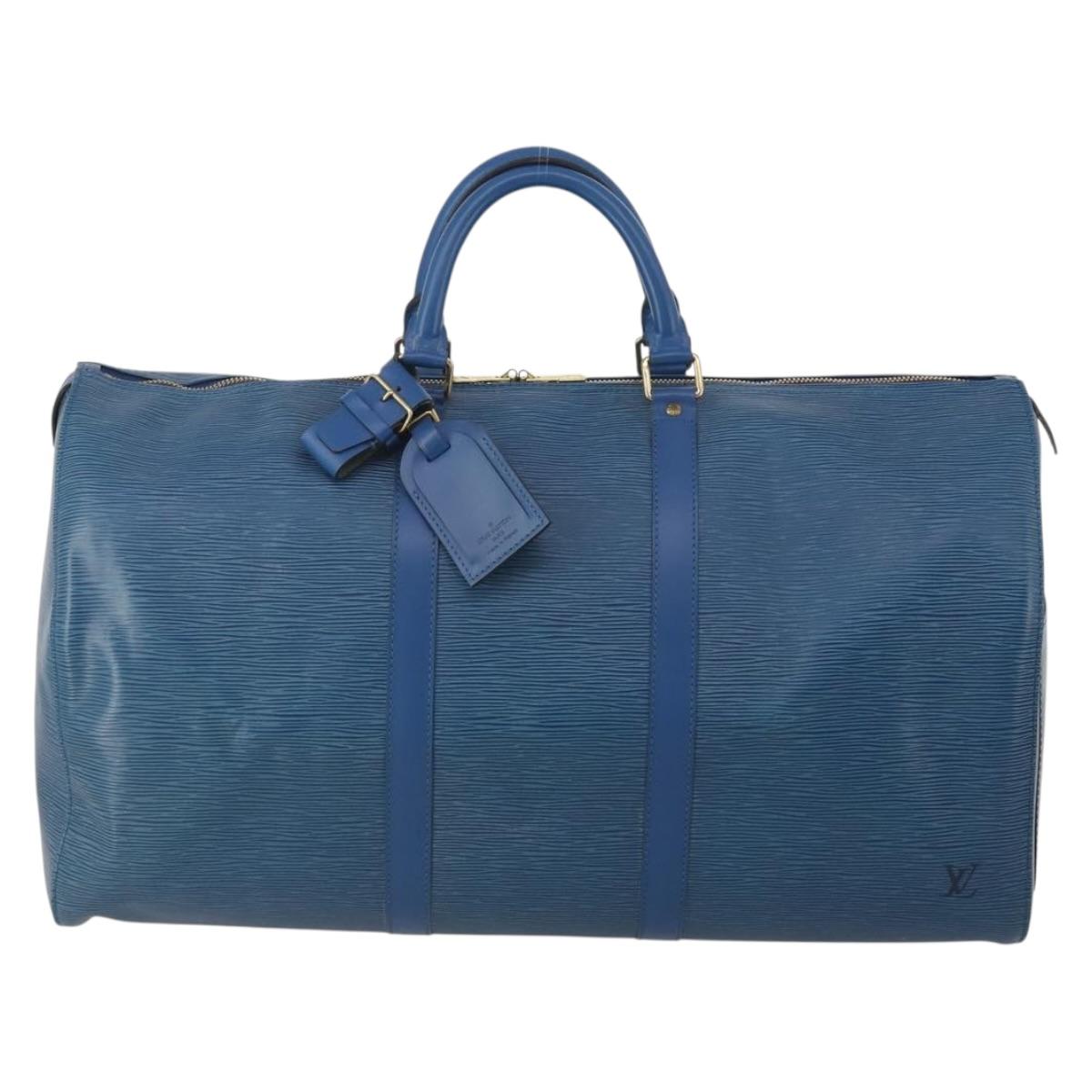 LOUIS VUITTON Epi Keepall 50 Boston Bag Blue M42965 LV Auth 197451A