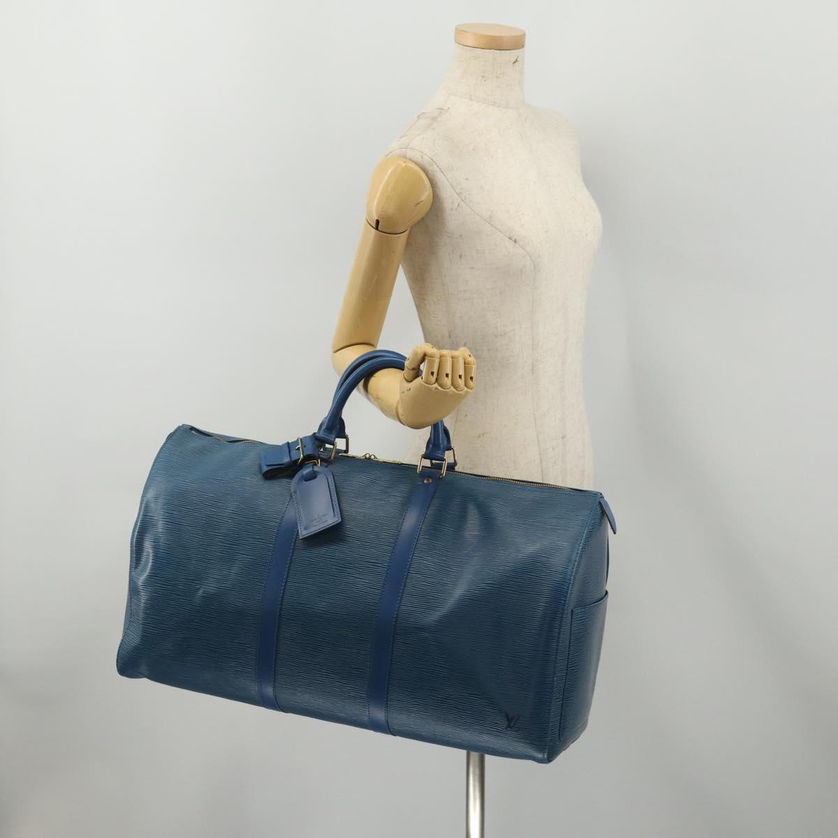 LOUIS VUITTON Epi Keepall 50 Boston Bag Blue M42965 LV Auth 197451A