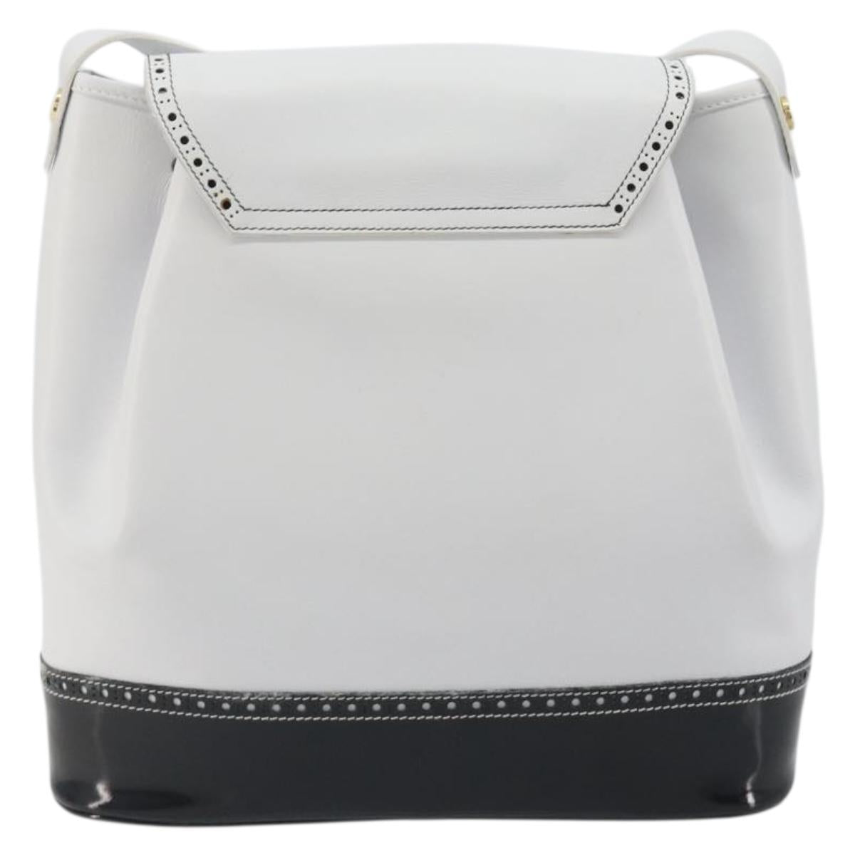 Salvatore Ferragamo Backpack Leather White Gold Auth 197455