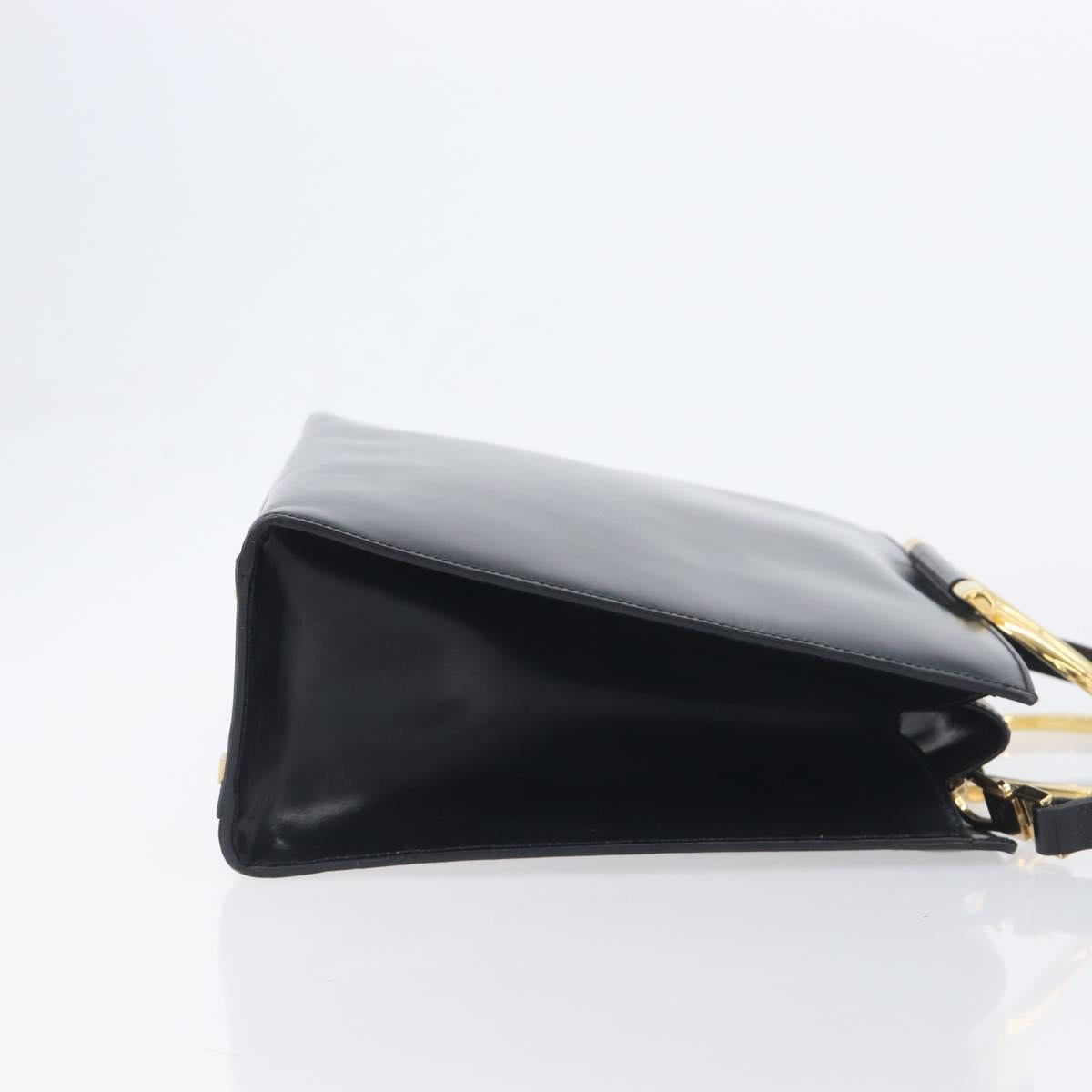 CELINE Hand Bag Leather 2way Black Gold Auth 197456A