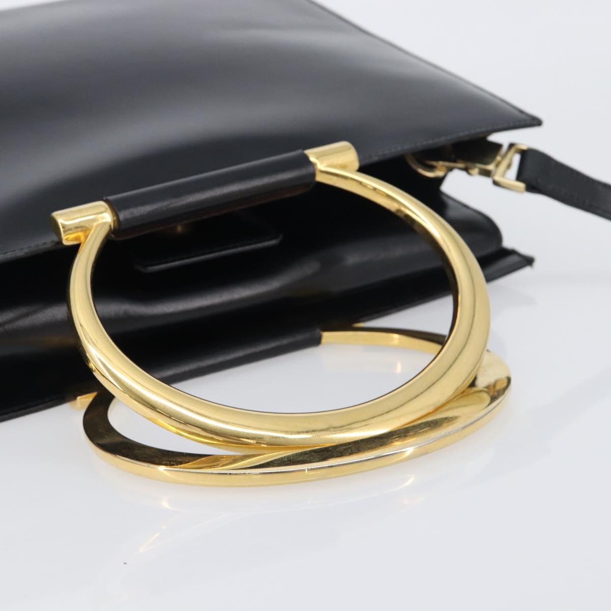 CELINE Hand Bag Leather 2way Black Gold Auth 197456A