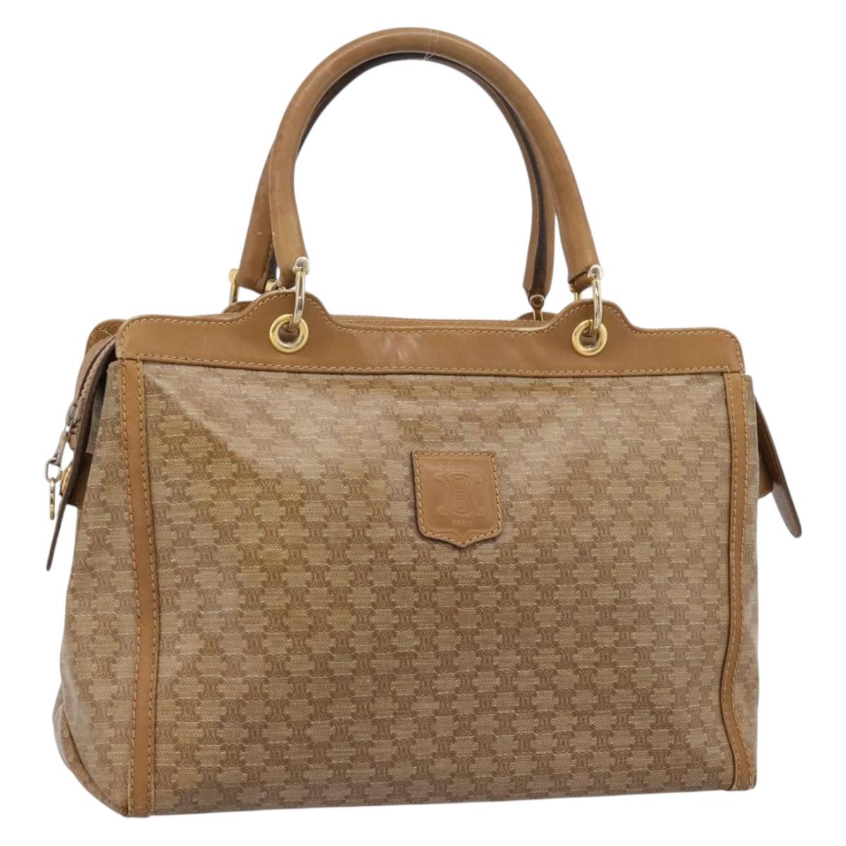 CELINE Macadam Canvas Hand Bag PVC Beige Gold Auth 197461