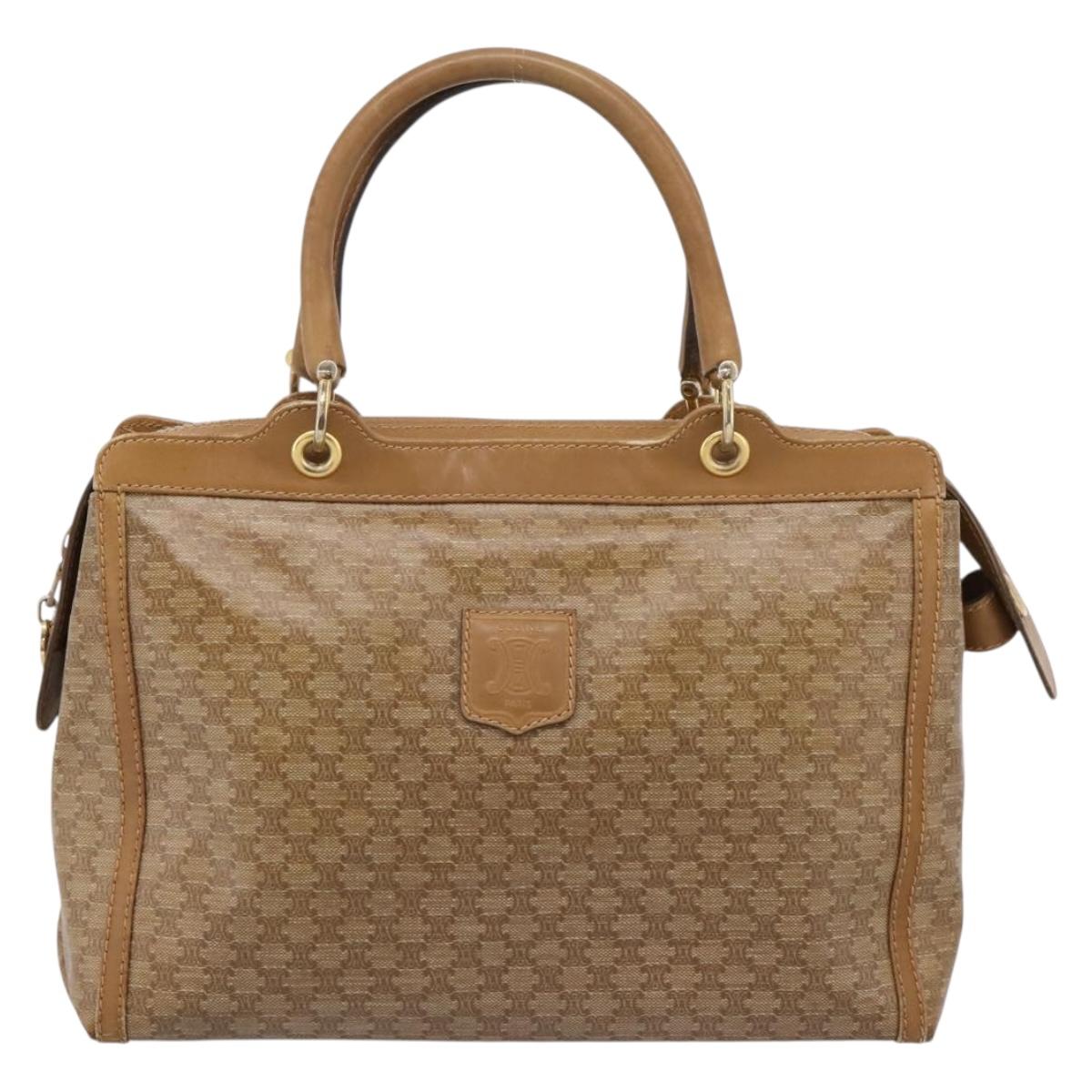 CELINE Macadam Canvas Hand Bag PVC Beige Gold Auth 197461