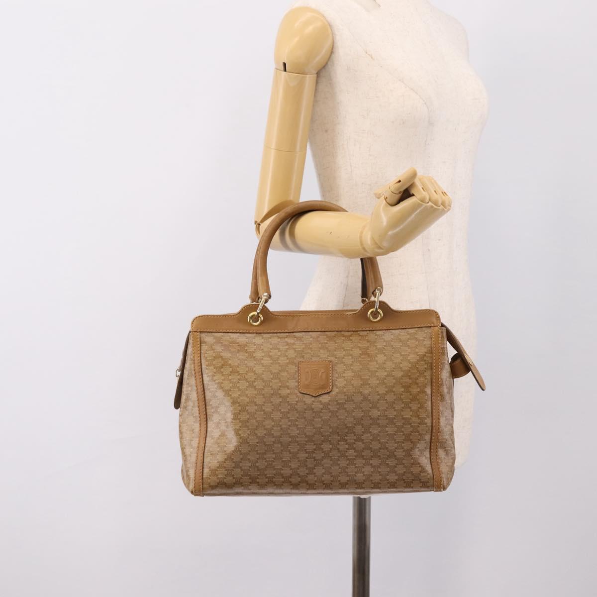 CELINE Macadam Canvas Hand Bag PVC Beige Gold Auth 197461
