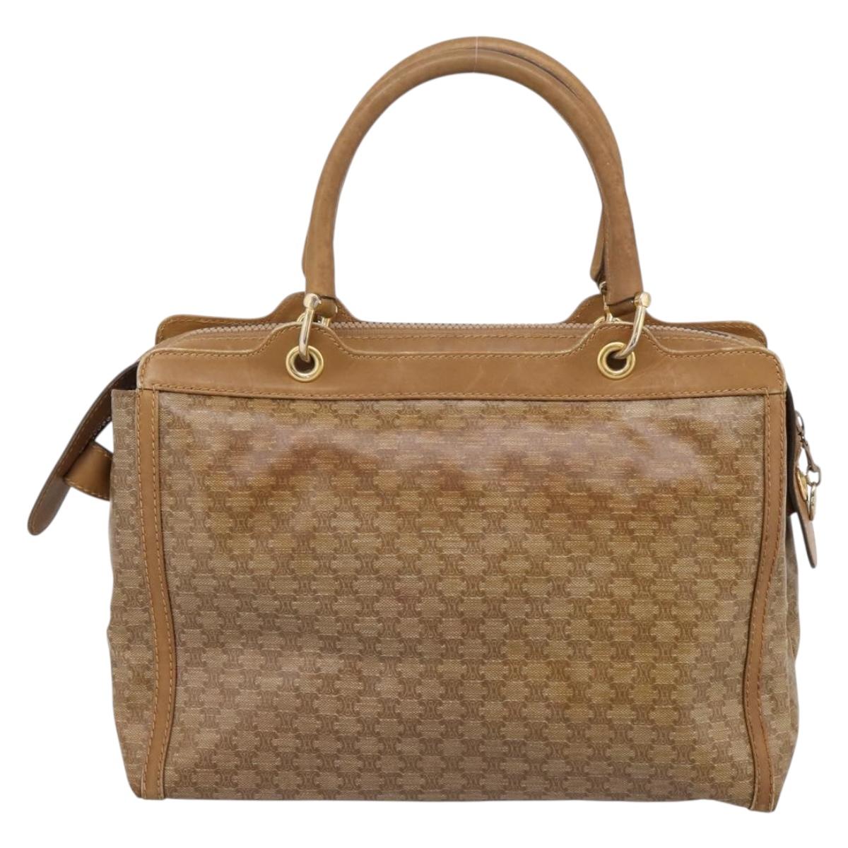 CELINE Macadam Canvas Hand Bag PVC Beige Gold Auth 197461