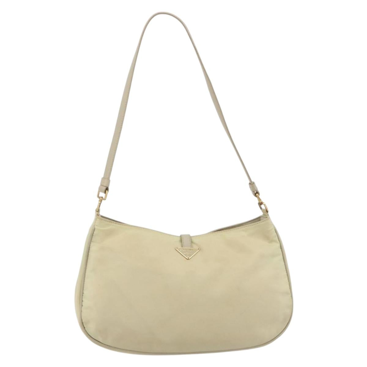 PRADA Shoulder Bag Nylon Ivory Gold Auth 197466A