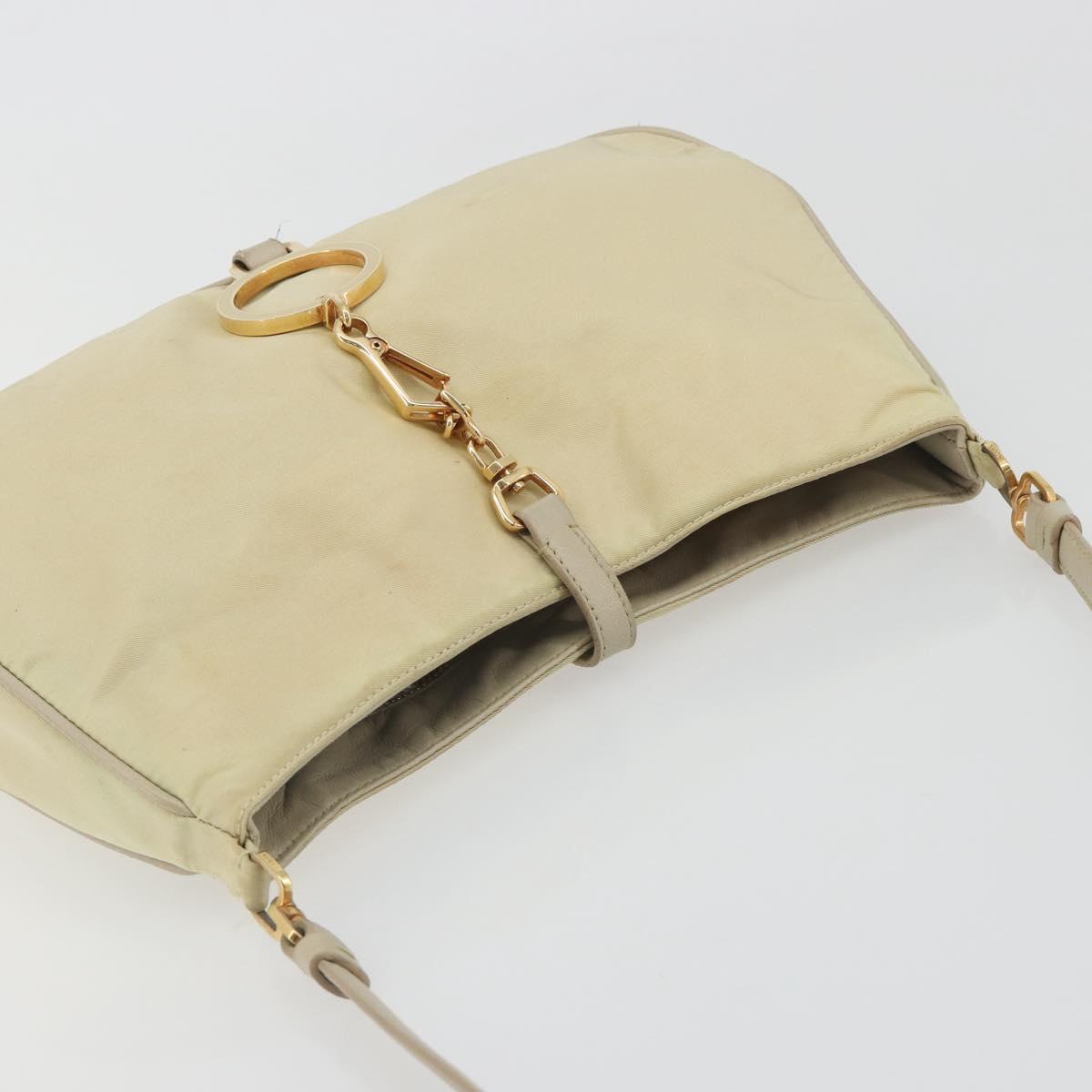 PRADA Shoulder Bag Nylon Ivory Gold Auth 197466A