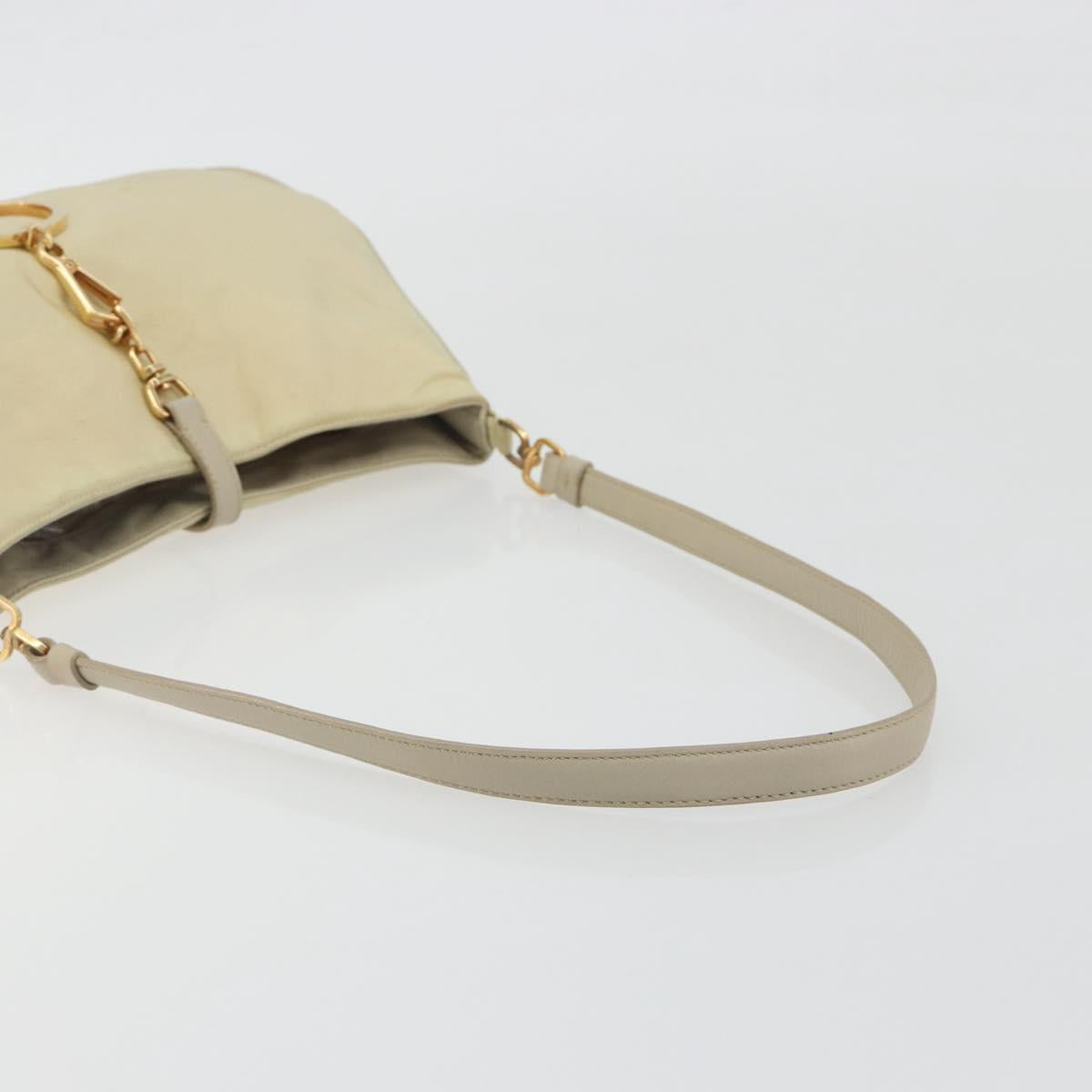 PRADA Shoulder Bag Nylon Ivory Gold Auth 197466A