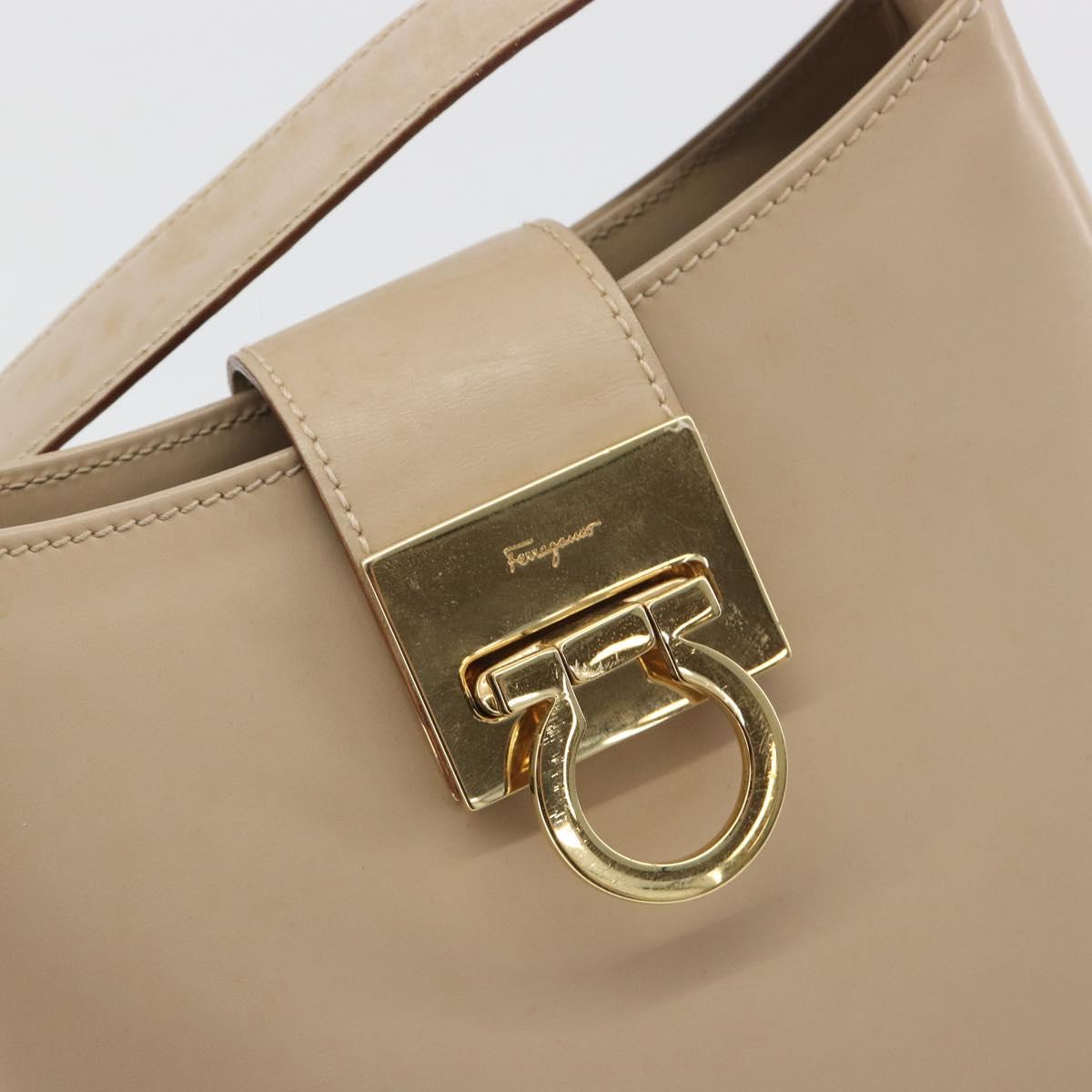 Salvatore Ferragamo Gancini Shoulder Bag Leather Beige Gold Auth 197467