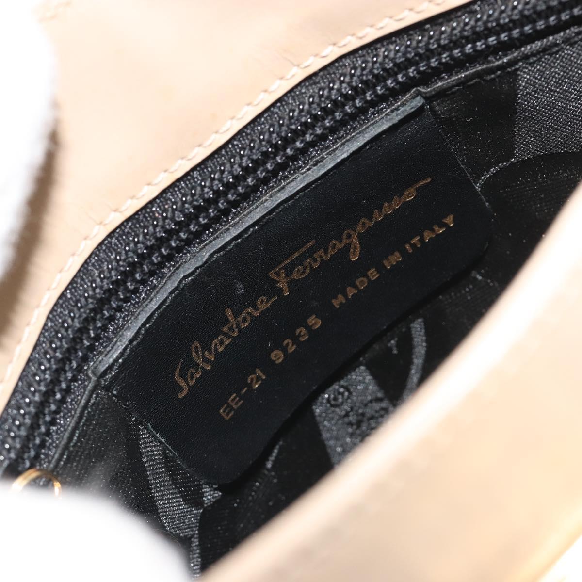 Salvatore Ferragamo Gancini Shoulder Bag Leather Beige Gold Auth 197467