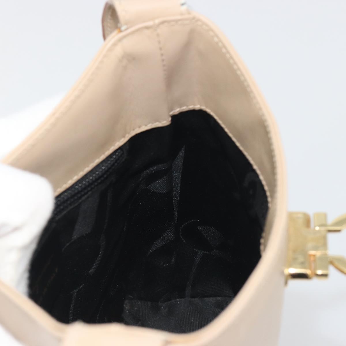 Salvatore Ferragamo Gancini Shoulder Bag Leather Beige Gold Auth 197467