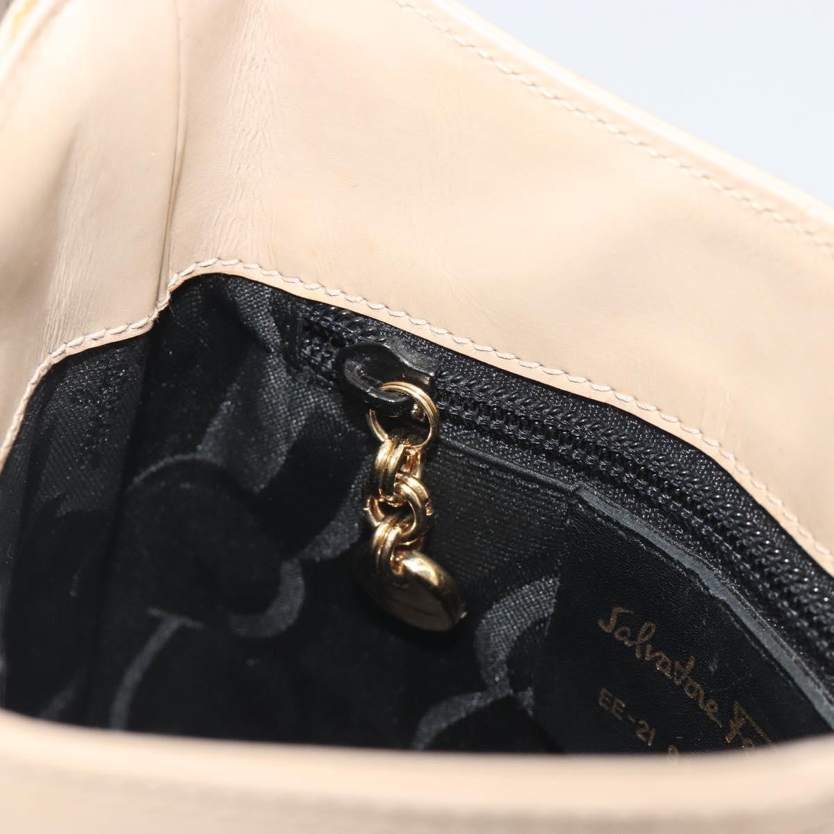 Salvatore Ferragamo Gancini Shoulder Bag Leather Beige Gold Auth 197467