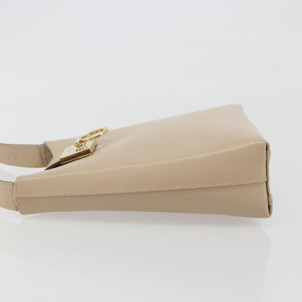 Salvatore Ferragamo Gancini Shoulder Bag Leather Beige Gold Auth 197467