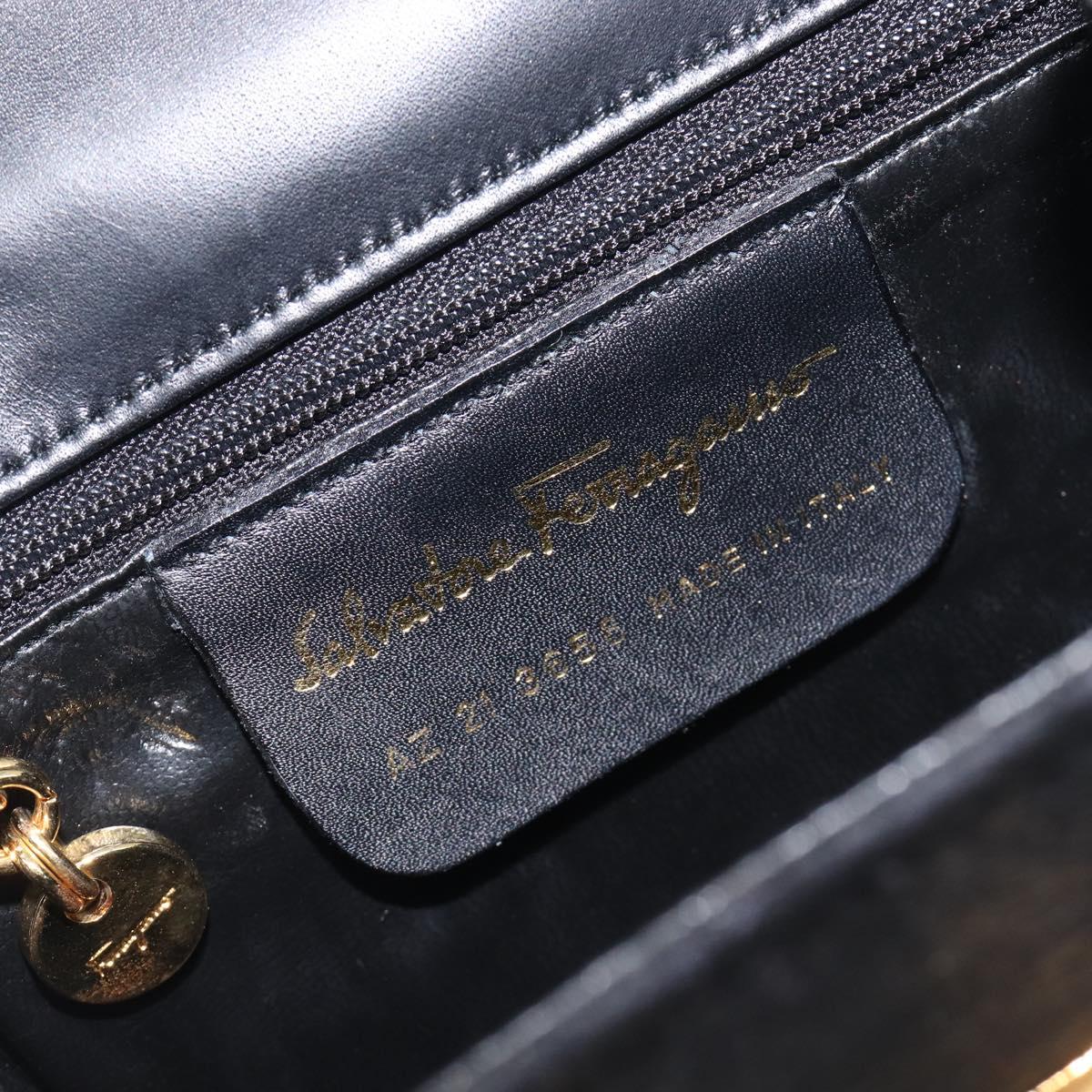 Salvatore Ferragamo Gancini Shoulder Bag Harako leather Black Gold Auth 197468A