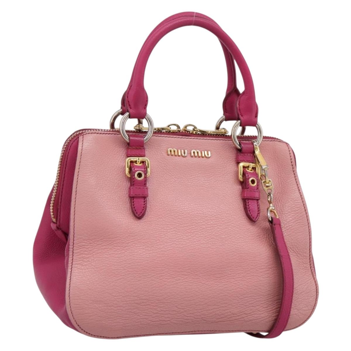 Miu Miu Hand Bag Leather 2way Pink Gold Auth 197469A