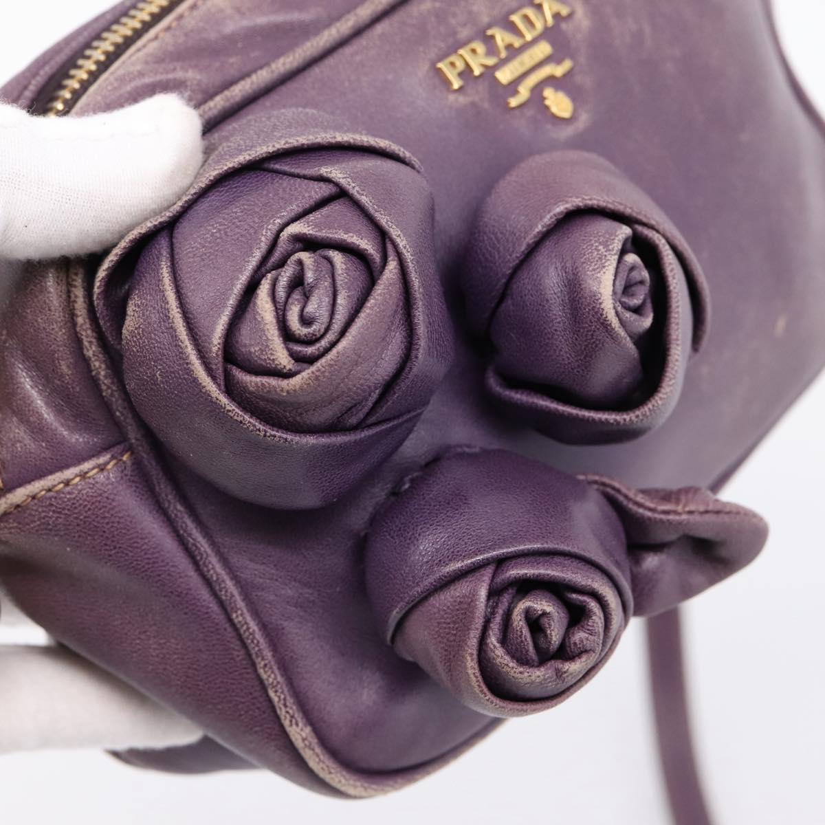 PRADA Shoulder Bag Leather Purple Gold Auth 197470