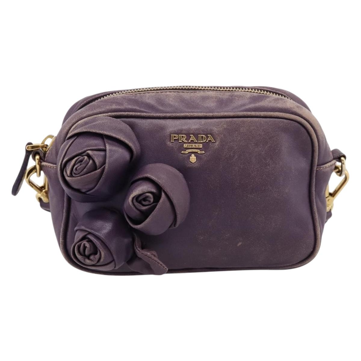 PRADA Shoulder Bag Leather Purple Gold Auth 197470