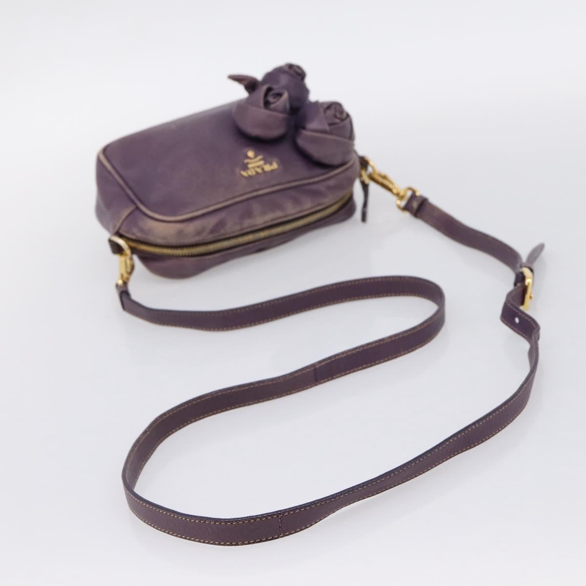 PRADA Shoulder Bag Leather Purple Gold Auth 197470