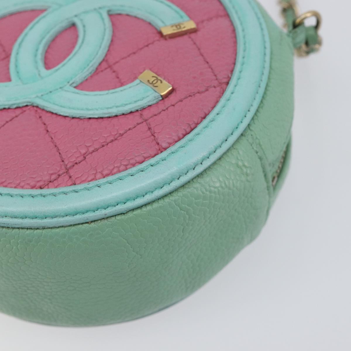CHANEL Chain CC Filigree Matelasse Bag Caviar Skin Pink Gold CC Auth 197471A