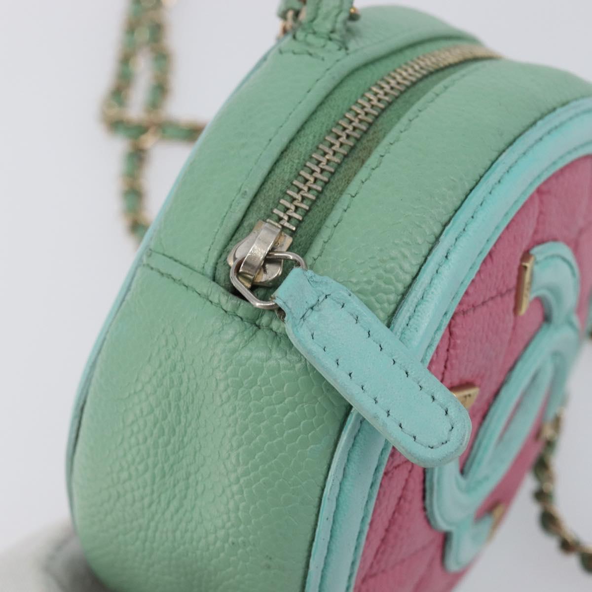 CHANEL Chain CC Filigree Matelasse Bag Caviar Skin Pink Gold CC Auth 197471A