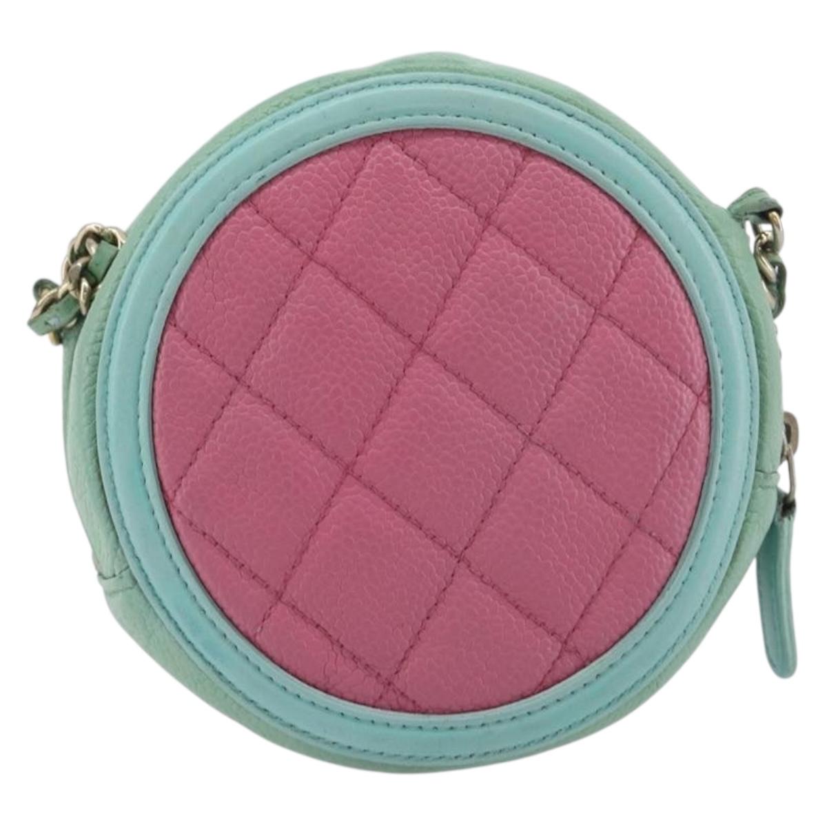 CHANEL Chain CC Filigree Matelasse Bag Caviar Skin Pink Gold CC Auth 197471A