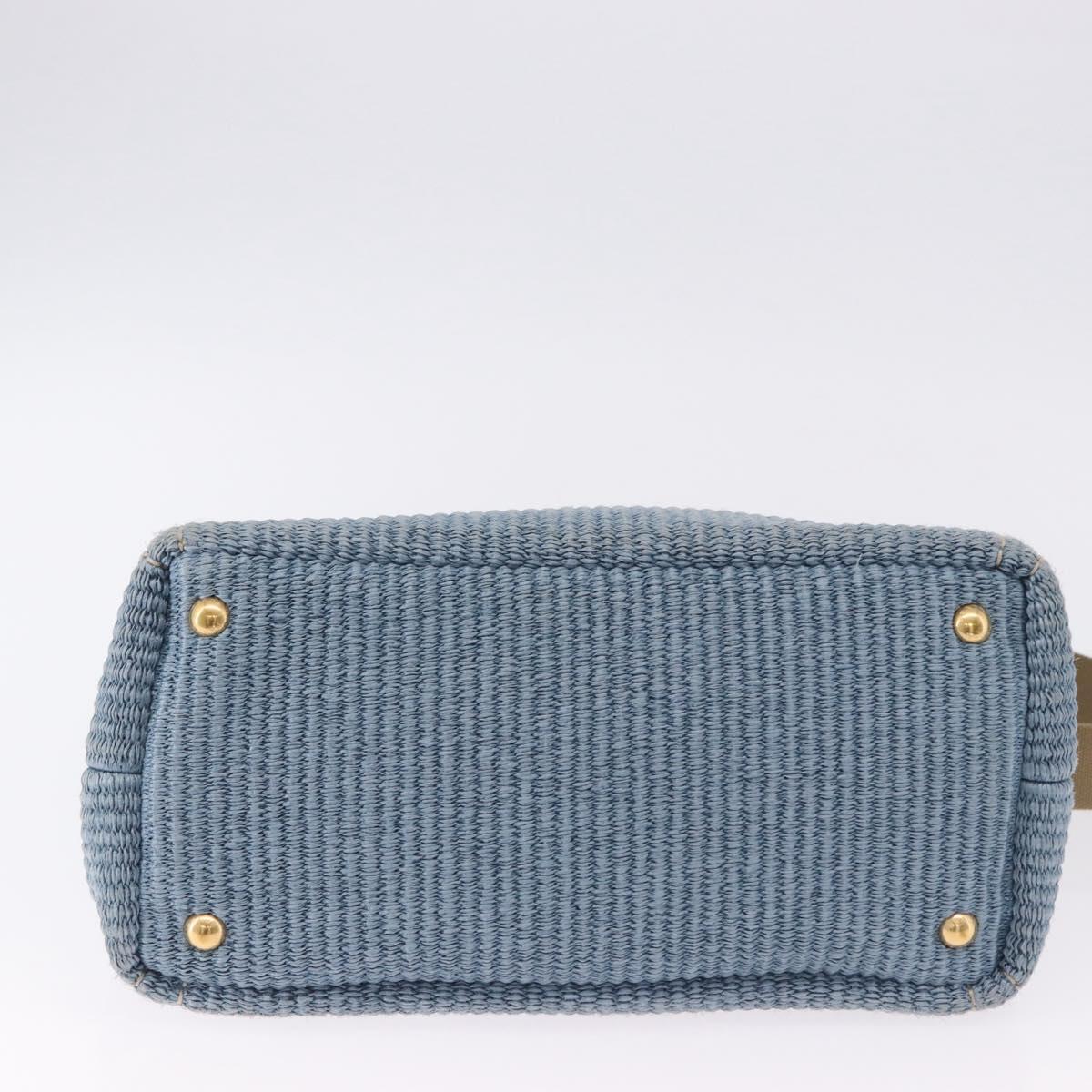 PRADA Hand Bag Straw 2way Light Blue Gold Auth 197472A