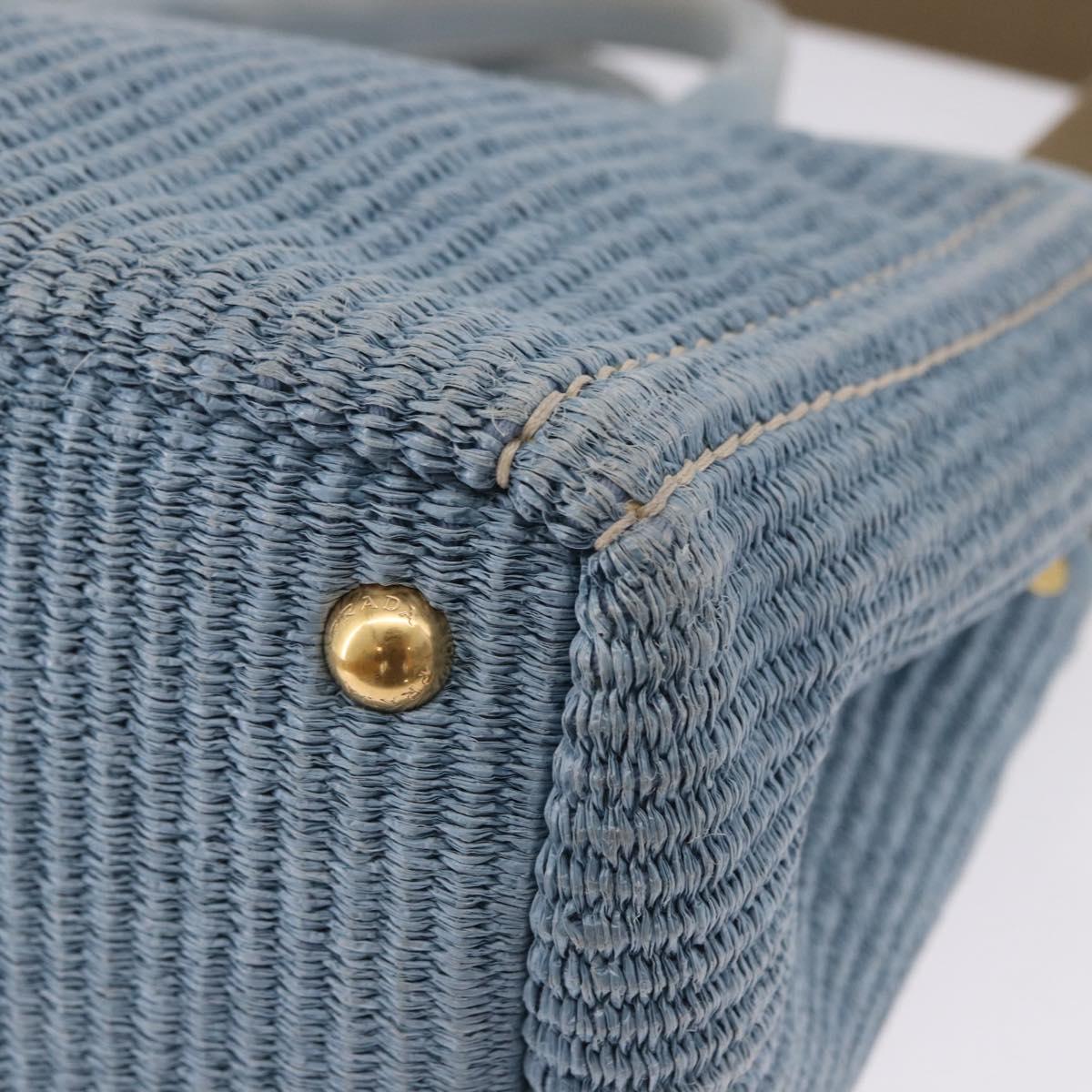 PRADA Hand Bag Straw 2way Light Blue Gold Auth 197472A