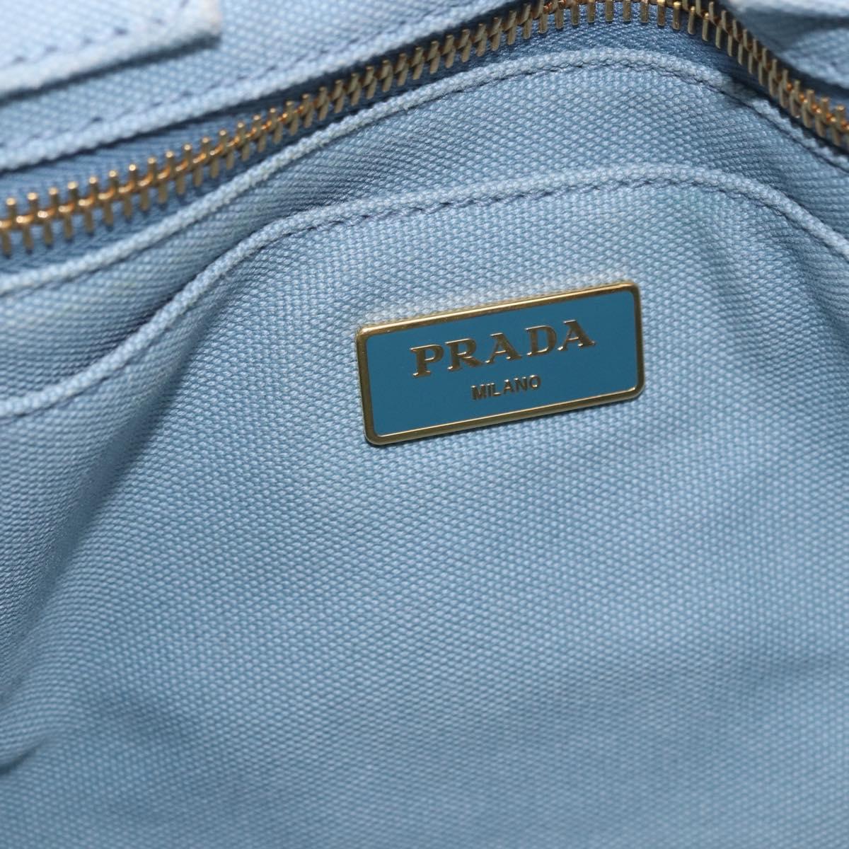 PRADA Hand Bag Straw 2way Light Blue Gold Auth 197472A