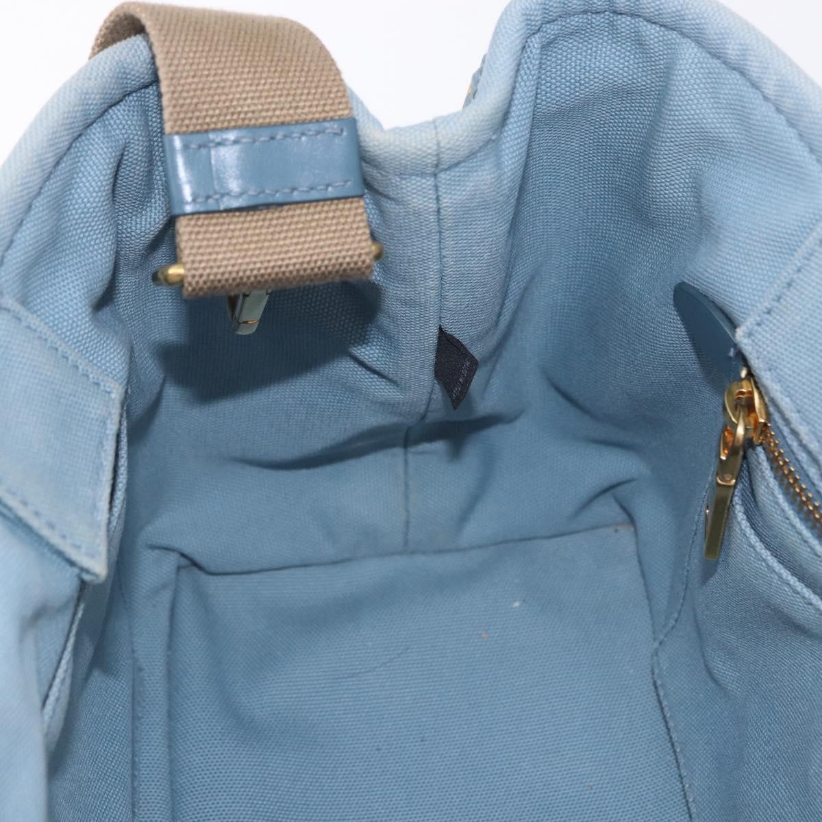 PRADA Hand Bag Straw 2way Light Blue Gold Auth 197472A
