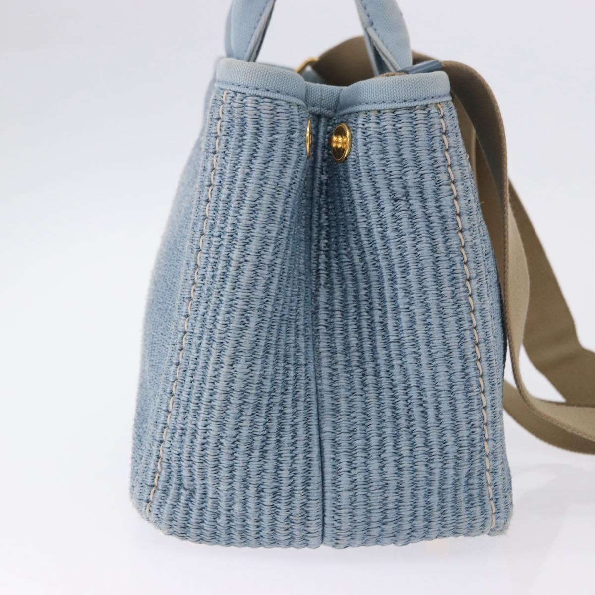PRADA Hand Bag Straw 2way Light Blue Gold Auth 197472A