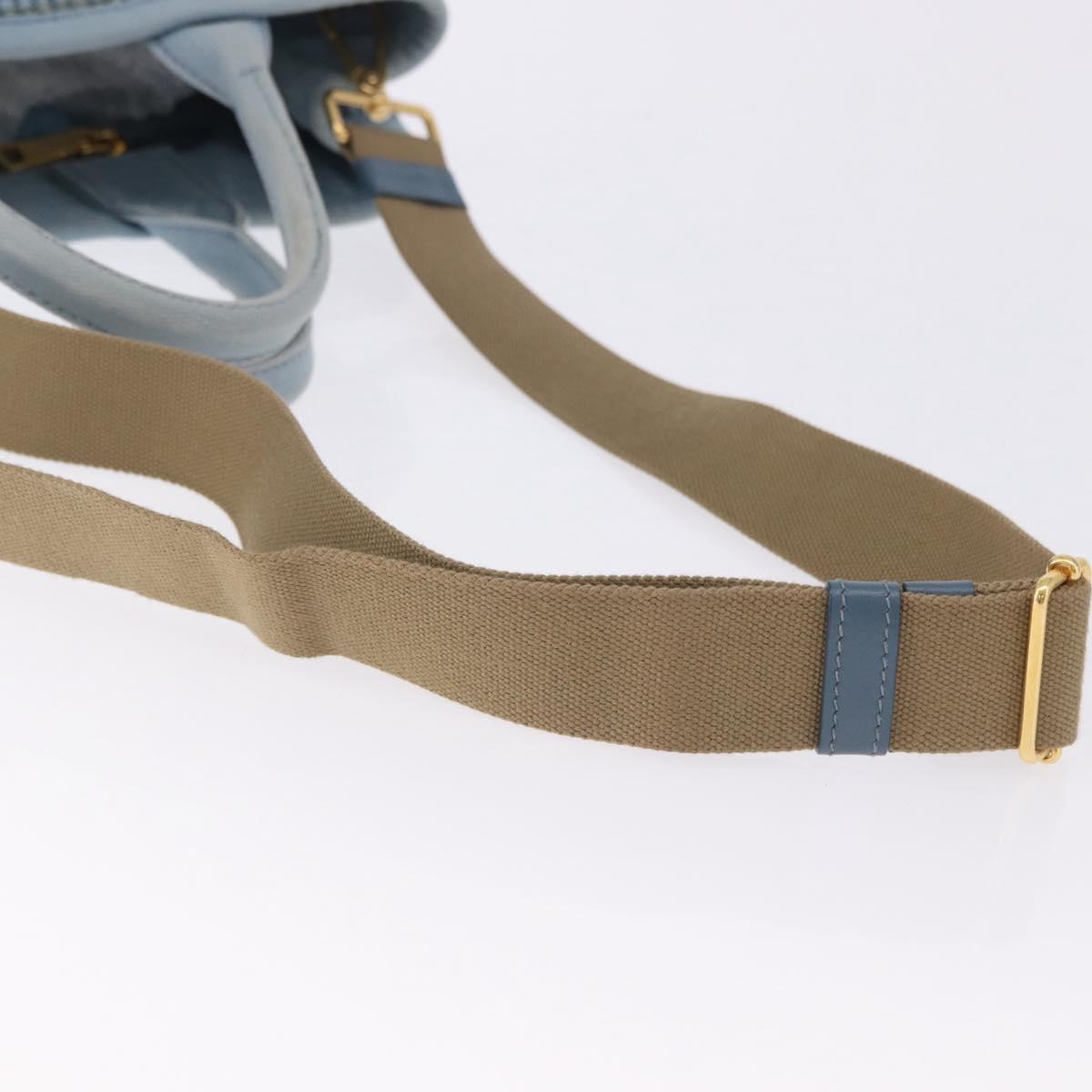 PRADA Hand Bag Straw 2way Light Blue Gold Auth 197472A