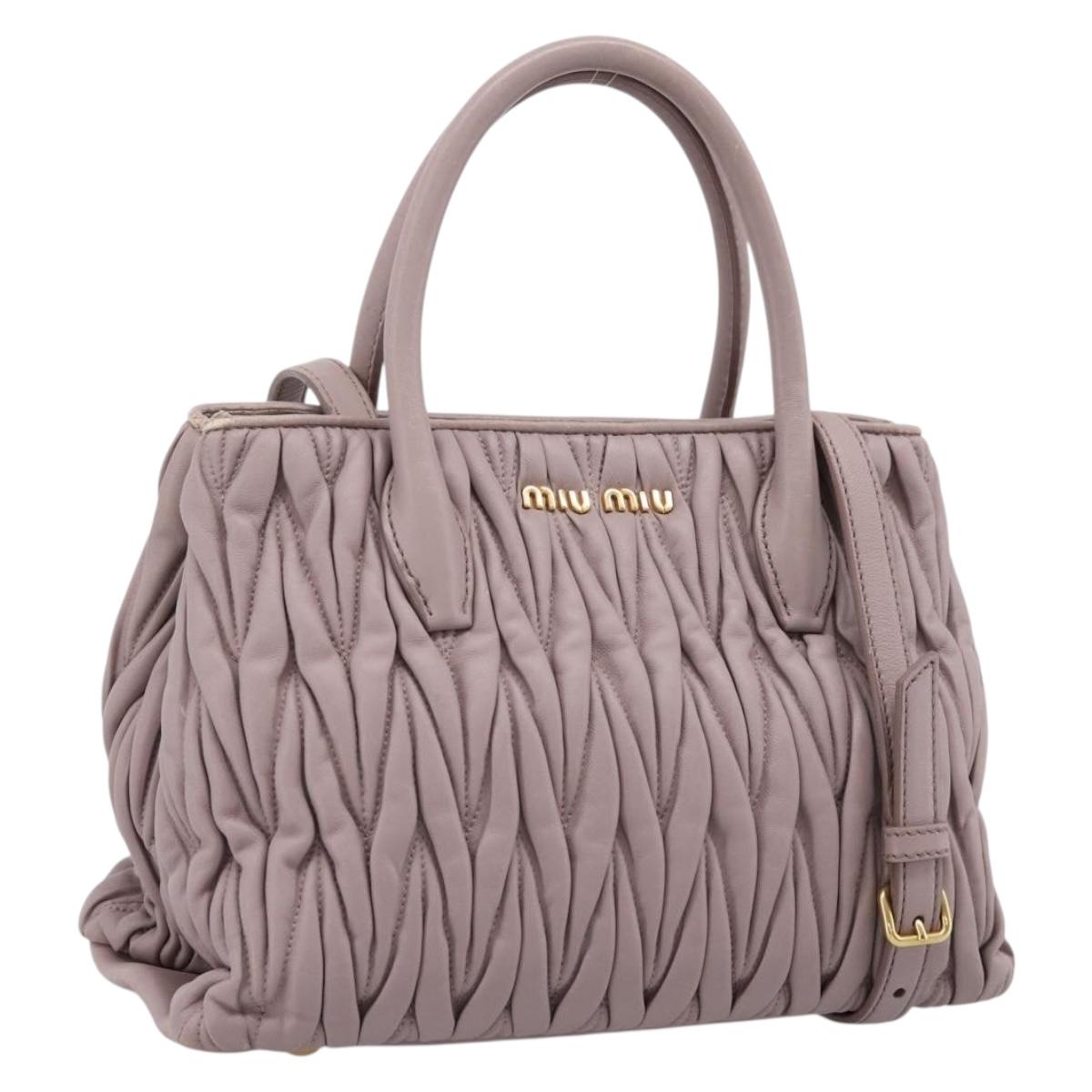 Miu Miu Matelasse Hand Bag Leather 2way Gray Gold Auth 197475A