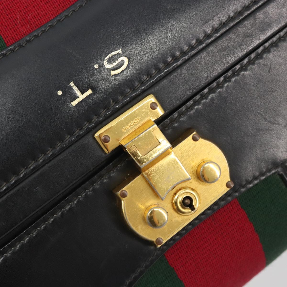 GUCCI Web Sherry Line Boston Bag Leather Black Gold Auth 197480