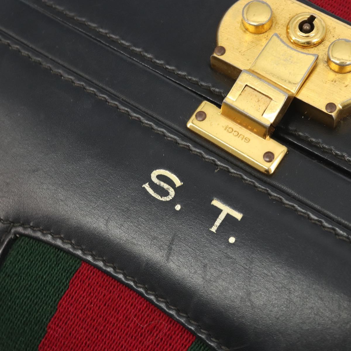 GUCCI Web Sherry Line Boston Bag Leather Black Gold Auth 197480