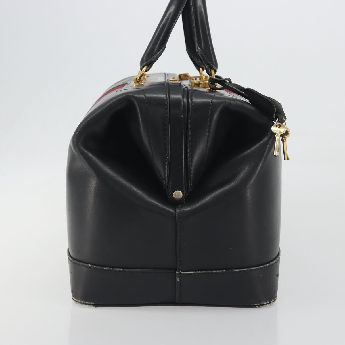 GUCCI Web Sherry Line Boston Bag Leather Black Gold Auth 197480